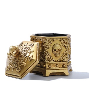 Porte-cartes de visite Hibou Halloween en résine dorée antique, boîte décorative pour la maison et le bureau, peinte à la main, artisanale, idée cadeau artistique - Product Image 2