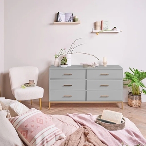 <span class=keywords><strong>Commode</strong></span> double horizontale blanche contemporaine de luxe avec poignées et pieds dorés, rangement pour chambre à coucher - Product Image 4