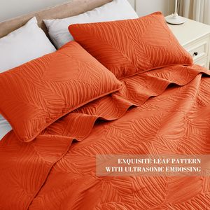 Burnt <strong>Orange</strong> Soft Lightweight Microfiber <strong>Bedspreads</strong> Coverlets Bed Cover Quilt Bedding Set with Leaf Pattern for All Seasons - Product Image 3