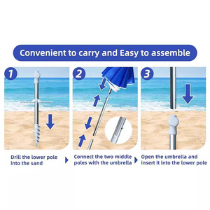Распродажа, ручной портативный пляжный зонт 6,5 футов, современный трехсекционный выдвижной зонт-зонт, песчаный якорь, рулевое управление на открытом воздухе - Product Image 2