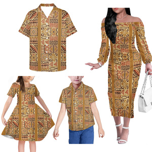 Gaun Pesta Desain Fijian untuk Pria Wanita, Baju Terusan Bahu Terbuka Motif Desain Kustom untuk Keluarga, Baju Anak Laki-laki dan Perempuan - Product Image 2