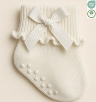 Chaussettes pour bébé fille en coton doux, personnalisées en gros, avec jolies volants et nœuds en dentelle, antidérapantes pour nourrissons et enfants