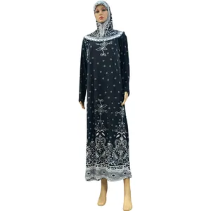 두바이 핫 모델 이슬람 여성 전통적인 패션 후드 레이스 가운 이슬람 레이디 우아한 블랙 꽃 맥시 드레스 Hijab Abaya