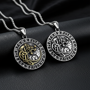 Collier personnalisé en acier inoxydable Yunnique, breloques loup viking Fenrir, runes Yggdrasil, mythologie nordique, cadeau vintage pour homme - Product Image 1