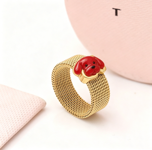 <span class=keywords><strong>Anillo</strong></span> de malla negro con diseño de oso y perro, joyería de moda para mujer, regalo, España - Product Image 4
