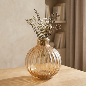 <b>Amber</b> Ribbed Handmade Eco-friendly <b>Glass</b> Table Vase Round Bud Decorative Floral Vessel for Home Wedding Decor - Product Image 2