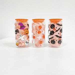 Verre en borosilicate coloré de 16 oz avec impression UV 3D, couvercle en PP, paille transparente, motifs citrouille, fantôme et abeille, pour la maison, le bureau, les voyages et le camping - Product Image 3