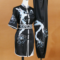 Uniformes de Kung Fu et Arts Martiaux pour Adultes, Noirs Brodés de Paillettes Phénix, pour la Pratique de Changquan et Nanquan, Spectacles de Groupe, 100%