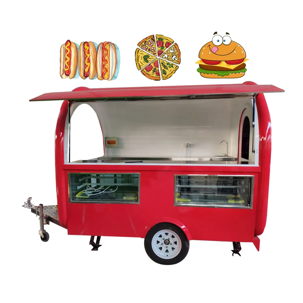 Mobil sokak çay kahve otomatı arabaları yuvarlak gıda römork aperatif dondurma Hot Dog sepeti gıda sepeti ile tekerlekler