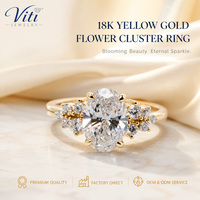 Bague Viti en or jaune 18 carats certifiée IGI avec diamant ovale de laboratoire en grappe florale, bijou raffiné d'inspiration botanique, romantique et élégant