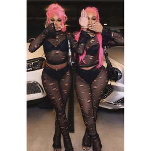 Hollow Sexy Women Two Piece Set Layering Hole O-Neck Hipster Crop Tops + Leggings Coquette Matching Midnight Clubwear - Product Image 4
