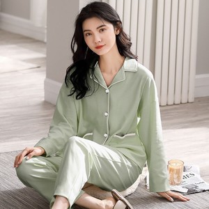 Pijama informal de primavera y otoño para mujer, conjunto de ropa para el hogar de poliéster estampado de manga larga, cintura elástica suave, talla XL para familias - Product Image 2