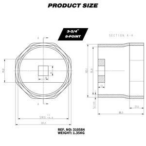 8-<b>Point</b> Rounded Wheel Bearing Locknut <b>Socket</b> 3-3/4 Inch Vehicle Tool - Product Image 2