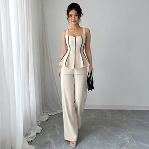 Ensemble haut peplum et <span class=keywords><strong>pantalon</strong></span> large deux pièces personnalisé pour femmes, costume <span class=keywords><strong>de</strong></span> <span class=keywords><strong>soirée</strong></span> pour femmes - Product Image 1