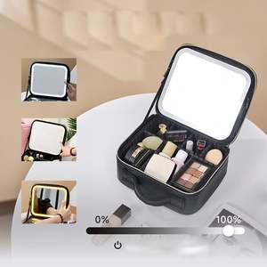 Professional Portable Large PU Cosmetic Bags Case <b>with</b> LED <b>Mirror</b> Fashionable <b>Makeup</b> Storage <b>Box</b> Zipper Closure Type - Product Image 5