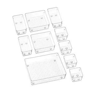 10 Pcs פלסטיק אחסון פחי תכליתית מגירת מחיצת מגש סט שולחן ברור מגירה ארגונית מגשי מטבח אמבטיה