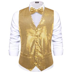 Gilet hhi-Tie da uomo Slim Fit con paillettes e scollo a V lucido abito da festa di Natale gilet gilet alla moda - Product Image 6