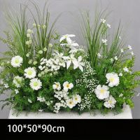WG261009 100x50x90cm Chemin de table floral blanc et vert pour mariage, rangée de fleurs artificielles en soie pour toile de fond de scène et décoration de centre de table
