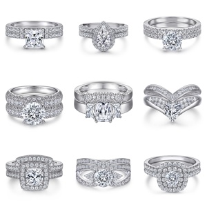 Fabricante de Joyería de Plata de Ley 925, Anillos de Circonia Blanca con Corte Brillante Redondo y Baño de Rodio para Compromiso, Venta al Por Mayor - Product Image 1