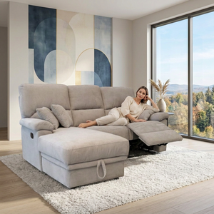 Modern Fabric Recliner Sectional <b>Sofa</b> <b>Three</b> Seat Lounge Couch with Storage Chaise Upholstered Living Room Furniture - Product Image 5