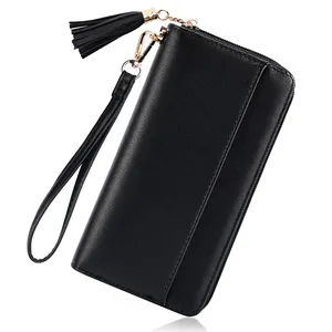 Wholesale Price Custom Logo Rfid Blocking Faux Leather Zipper Tassel Wallet For Women