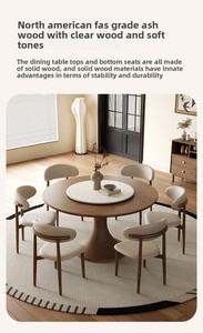 Ensemble de table à manger ronde en pierre brûlée de style crème moderne avec plateau tournant, base en bois massif, table ronde en noyer, idéale pour les restaurants - Product Image 3