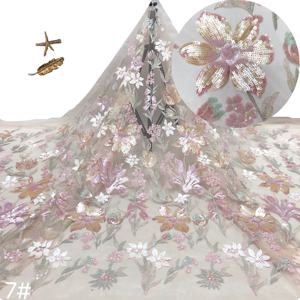 Mesh Floral <strong>Sequin</strong> Embroidery Beaded Layered Leaf Pattern Embroidered Polyester Fabric 130cm Width Fashion Dress Cheongsam - Product Image 4