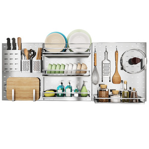 304 Stainless Steel Wall Shelf Dish Rack Chopsticks Condiment Bottle <b>Storage</b> <b>Kitchen</b> Organizer Minimalist Design - Product Image 5