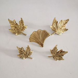 Brass Maple and Ginkgo Leaves Handle <b>Knob</b> <b>for</b> <b>Dresser</b> Cabinet Wardrobe-Midcentury Design Durable Kitchen & Living Room Use - Product Image 1