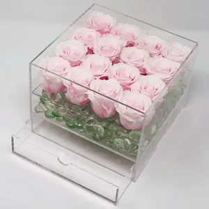 16 Gaten Acryl Bloembak Met Lade 3-Tier Clear Forever Rose Box Cadeau Bloem Vaas Lade Roos Bloembak Voor Valentijnsdag