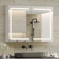 Armoires de salle de bain murales à double porte avec éclairage LED, 3 portes, miroirs et étagère de rangement réglable