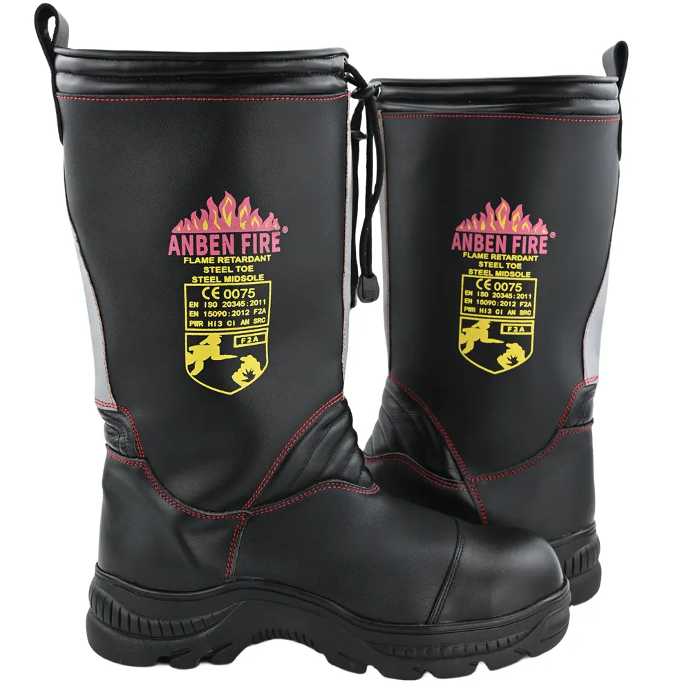 ANBEN FIRE RJX/AB-R Fire extinguish Fire fighter long leather boots with high visible reflective grey trim safety boots