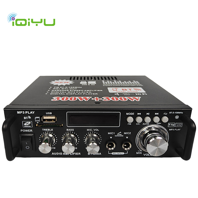 AV298 20W+20W Bluetooth HiFi Stereo Amplifier MP3 FM Karaoke 2 Mic USB Remote Car Home