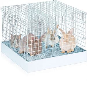 <span class=keywords><strong>Cage</strong></span> à lapin pliable à double remplissage en fil galvanisé, bac de transport pour lapin, poignées, transport portable pour une utilisation en intérieur/extérieur, 18x18x14 - Product Image 1