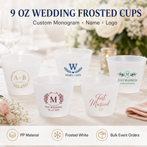 Gobelets jetables en PP givré de 9 oz pour mariage, personnalisables avec monogramme, nom, logo, sans BPA, recyclables, résistants au congélateur, pour boissons froides, pour fêtes - Product Image 1