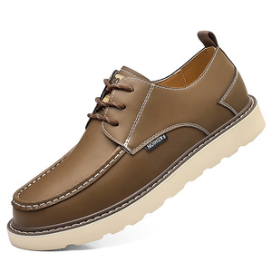 Chaussures décontractées en cuir pour hommes, noires, à talon bas, antidérapantes, à semelle épaisse, pour le travail en extérieur, tendance mode, grandes tailles 46 47 - Product Image 4