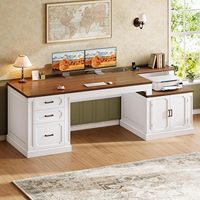 Bureau de direction haut de gamme avec tiroirs à dossiers verrouillables et armoire de rangement, table d'ordinateur ergonomique avec prise de courant intégrée