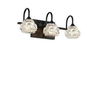 Luminaire de salle de bain rétro à 3 lumières, fixation murale, finition noire, abat-jour en verre cristal, lumière LED blanc chaud, lampe de miroir - Product Image 1