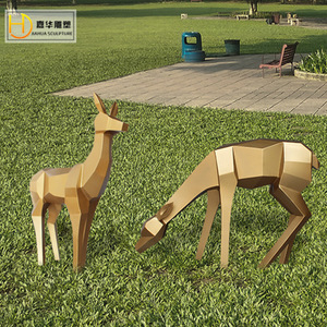 Escultura Hanhua de Ciervo Geométrico en Acero Inoxidable, Adorno de Jardín para Exteriores, Escultura de Animal Facetada, Decoración Metálica para Césped - Product Image 4