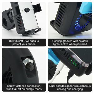 Support de téléphone pour moto avec ventilateur de refroidissement, support de guidon en alliage d'aluminium étanche pour vélo électrique, scooter, vélo - Product Image 2