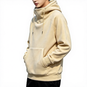 เสื้อฮู้ดผู้ชายทรงปกติ สีพื้น แขนเสื้อแบบแร็กแลน มีกระเป๋า สวมใส่สบายๆ สำหรับฤดูใบไม้ร่วง ผลิตจากผ้าฝ้าย 100% ผ้าเฟรนช์เทอร์รี่ถัก - Product Image 4
