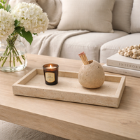 Plateau irrégulier en travertin WeiVibe, pierre naturelle beige texturée, organisateur multifonctionnel pour la vanité, plateau de service pour la table