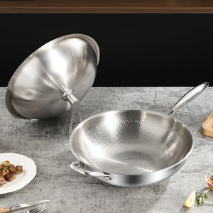 코팅되지 않은 건강한 티타늄 단조 웍 덜 흄 비 스틱 가스 냄비 팬 하이 퀄리티 주방 조리 도구 - Product Image 1