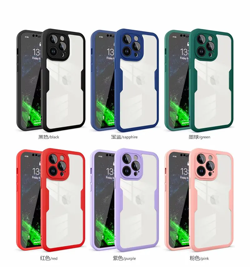 360 full cover clear screen protector acrylic PC with TPU phone case for phone 14 pro case