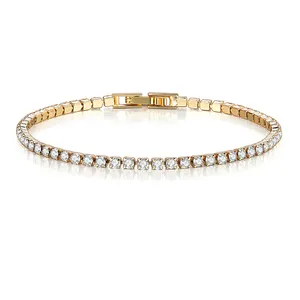 Bijoux fantaisie Bracelets de Tennis classiques or Cz diamant acier inoxydable zircon cubique pour femme plaqué 3mm 14K tendance/6 pièces