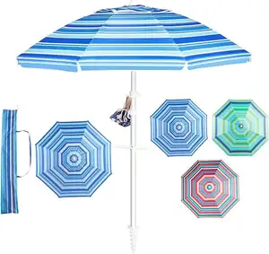 Зонты пляжные для песка сверхпрочные ветрозащитные портативные 6.5ft Стекловолоконные ребра уличный солнцезащитный Зонт с песчаным якорем