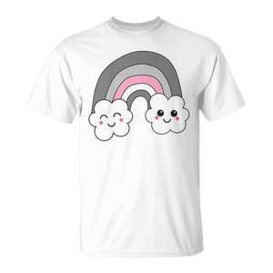 Camiseta Kawaii con la Bandera del Orgullo Demigirl para Niños, Ropa de Talla Grande, Nubes Lindas, Promocional, Arcoíris Kawaii - Product Image 1