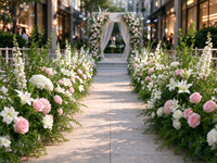 Composition florale artificielle verte, blanche et rose pour allée, base de 80 cm, hauteur de 60 à 90 cm, pour décoration d'événements de mariage