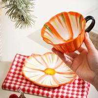 Tasse à fleurs luxueuse de 250 ml, design floral, tasse en céramique peinte à la main, tasses à café pour filles, goûter