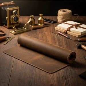 Vintage Real Leather <b>Large</b> Brown Comfortable Dirt-Resistant Men's Office <b>Desk</b> Mat Mouse Pad - Product Image 4
